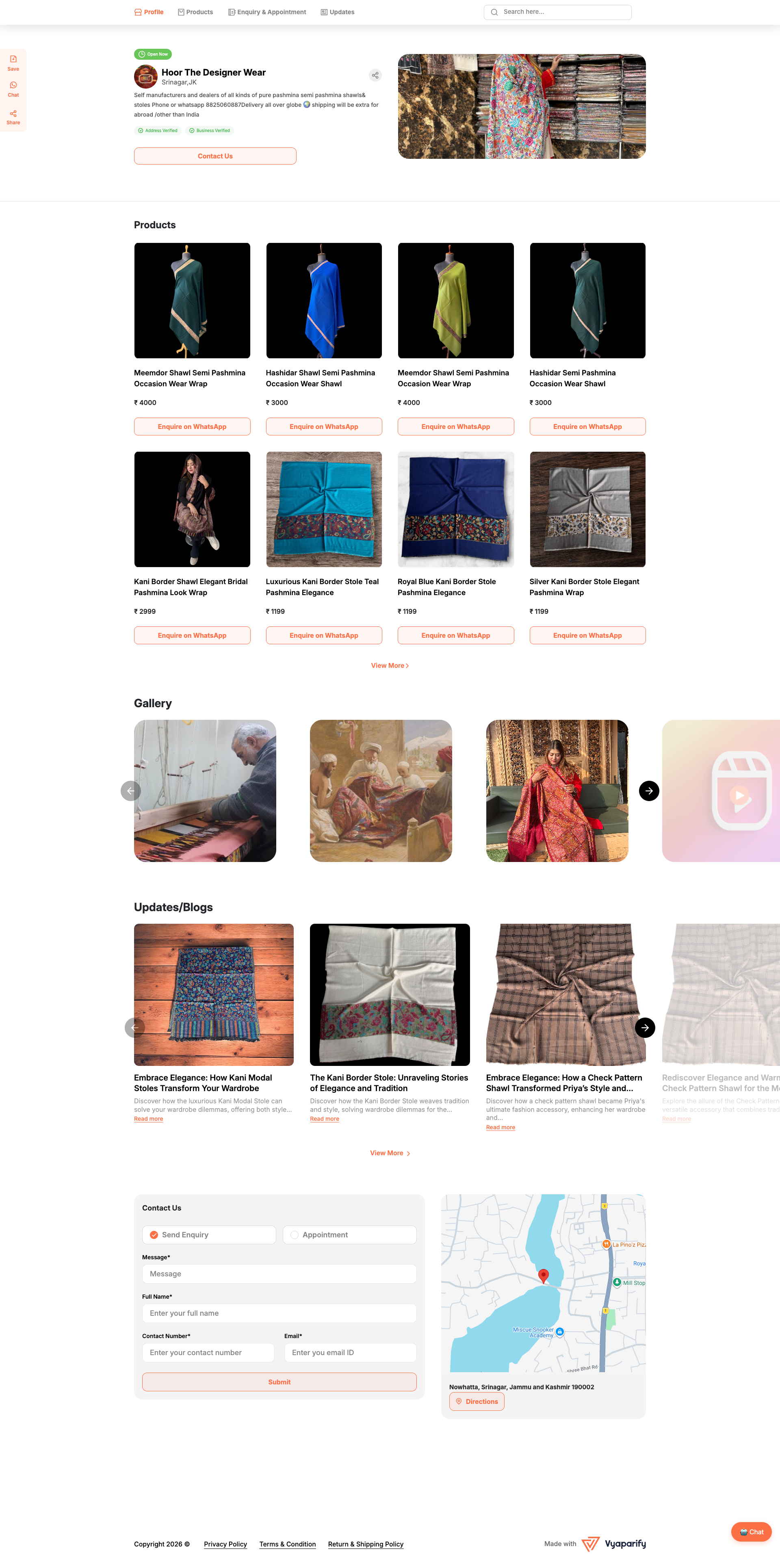 Hoor The Designer Wear storefront on Vyaparify - Kashmiri Pashmina shawls and designer wear